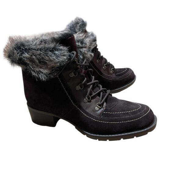 Sporto Size 8 NEW HOLLY Womens Ankle Boots Leather Faux Fur Brown Lace Up Heeled - Picture 7 of 9